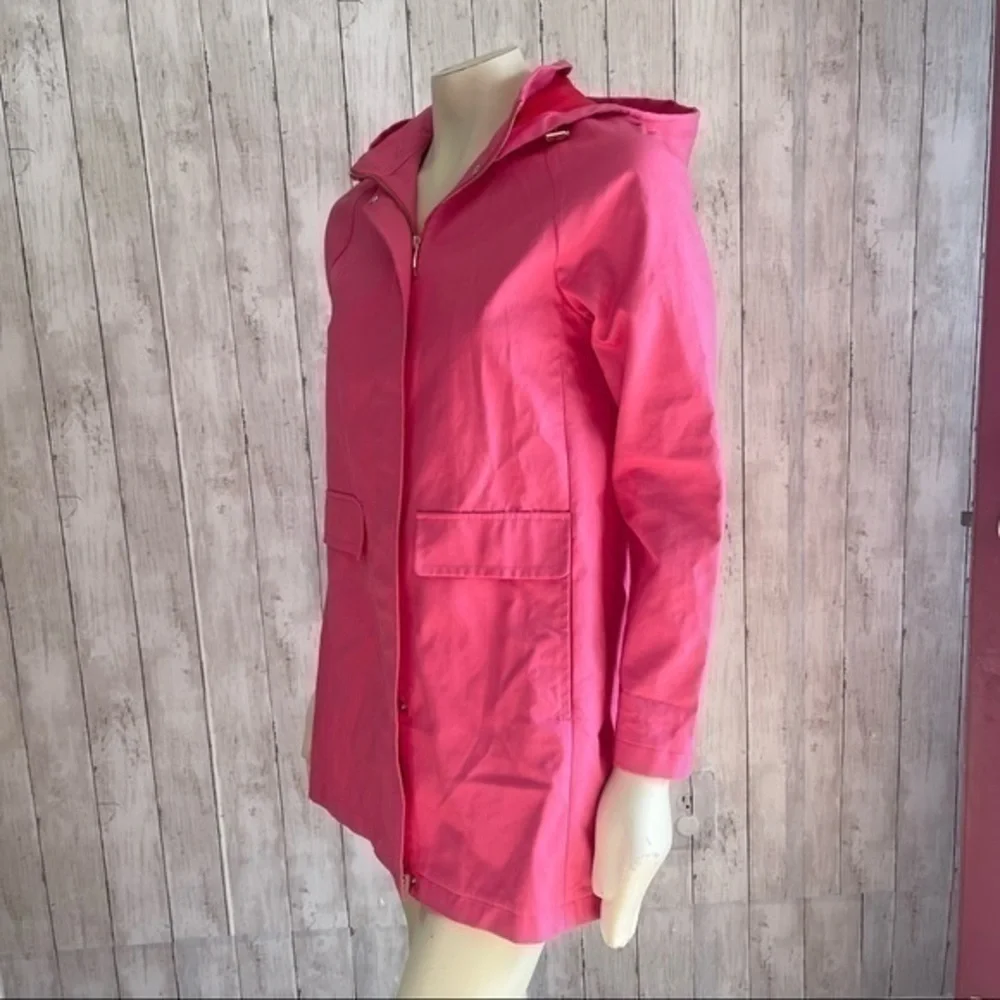 Kate Spade Women's Hooded Trench Coat Jacket, Zip/Snap Drawstring w Bow, Pink